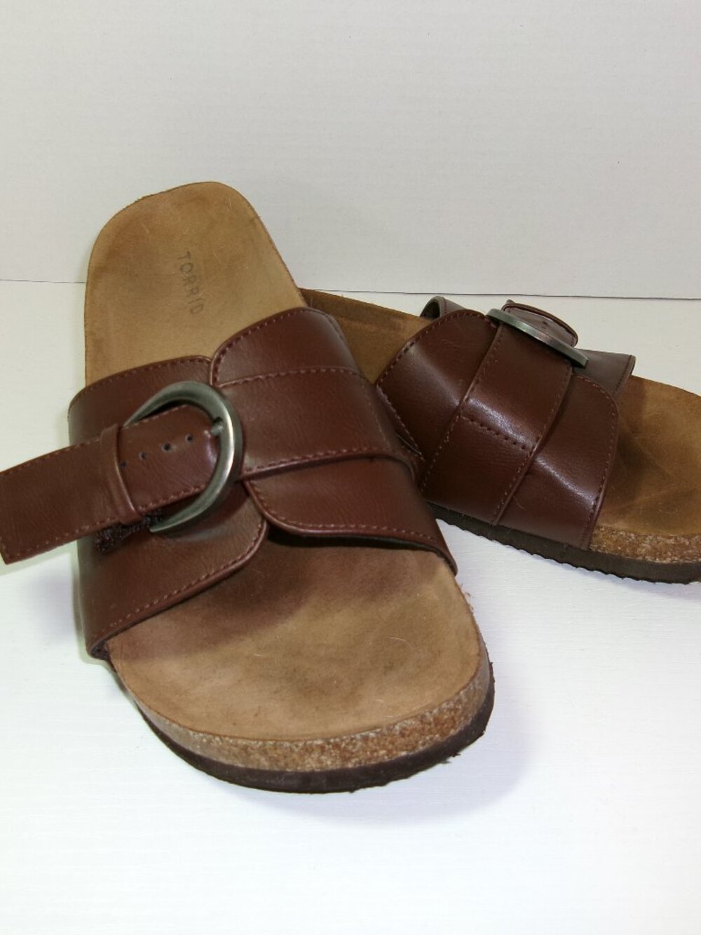 Torrid Brown Faux Leather Single Buckle Slide Sandals – Size 10WW